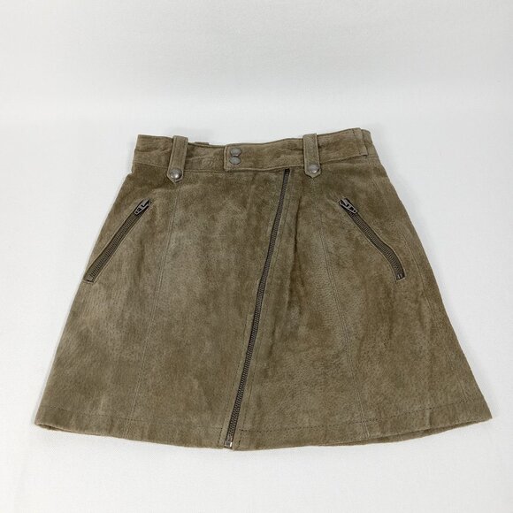 Blank NYC Olive Green Brown Suede Leather Mini Skirt Size 24 XXSmall - Picture 1 of 12